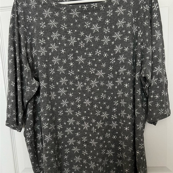 WOMAN WITHIN SNOWFLAKE 3/4 SLEEVE TOP GRAY 22/24 1X - Picture 2 of 8